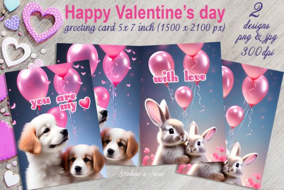 Download Valentines Animals on Greeting Cards Set - Premium Resources